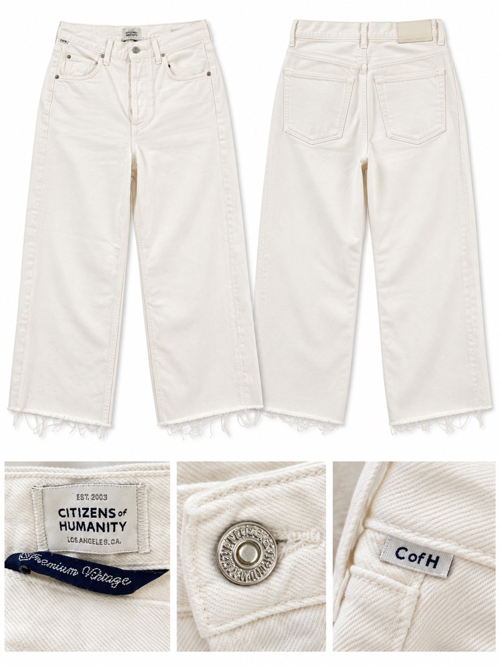 Citizens Of Humanity Kids Off-White Wide-Leg Frayed Hem Jeans